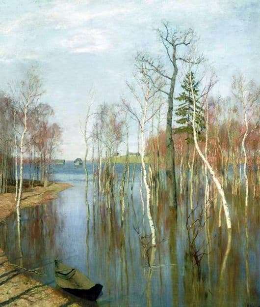 Description of the painting by Isaac Levitan Spring. Big water 