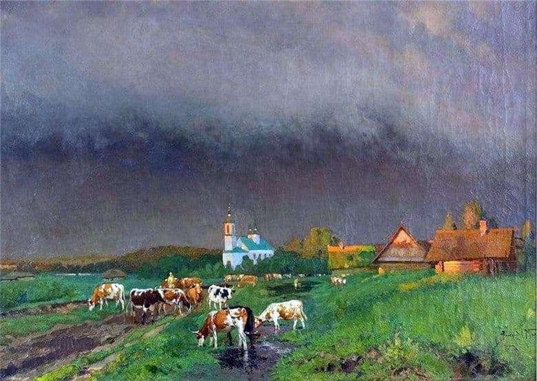 Description of the painting by Alexander Makovsky Before the storm (Landscape with cows)