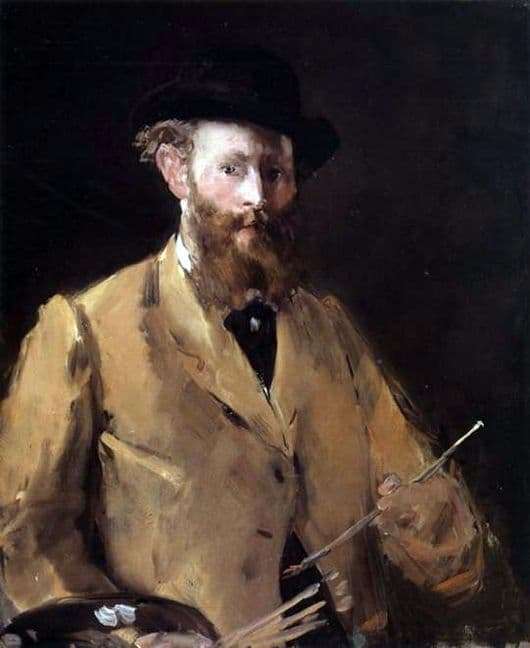 Description of the painting by Edward Manet Self portrait with brushes