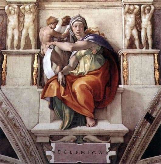 Description of the painting by Michelangelo Buanarroti Delphic Sibyl