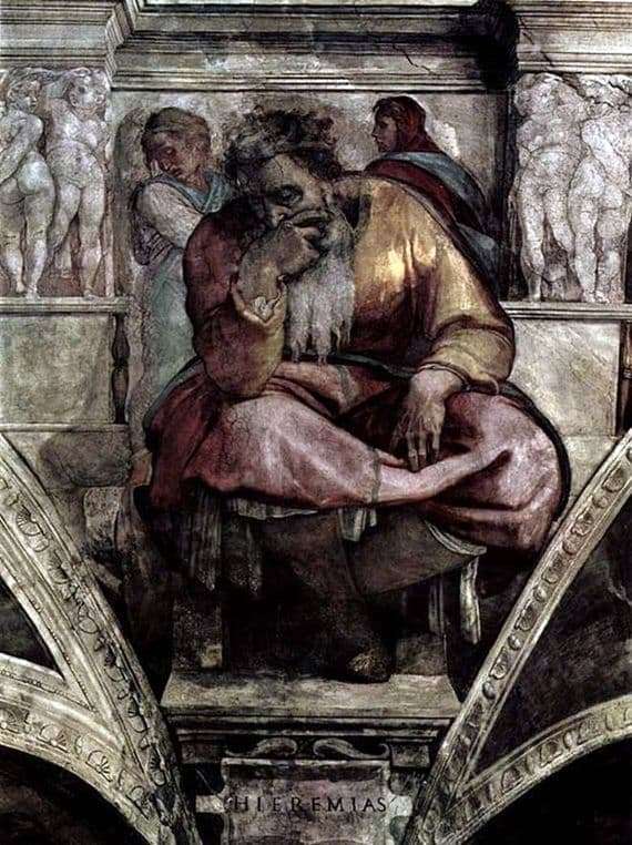 Description of the fresco by Michelangelo Buonarroti The Prophet Jeremiah