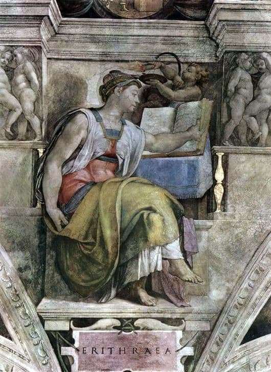 Description of the painting by Michelangelo Buanarroti Eritrean Sibyl