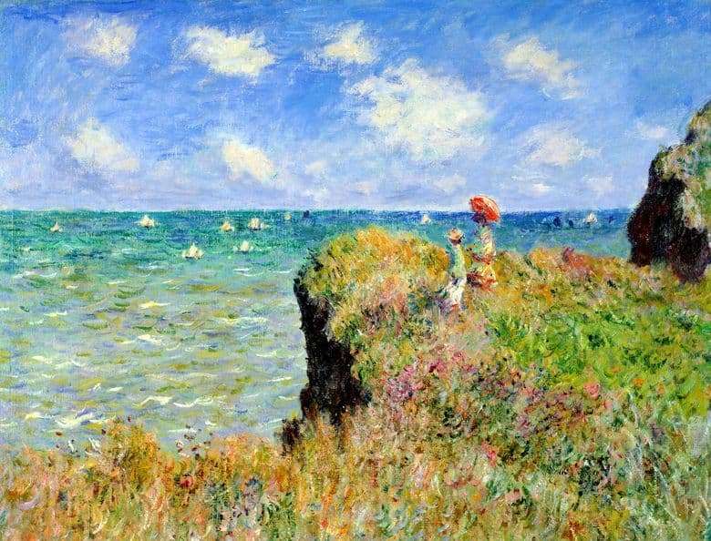 Description of the painting by Claude Monet Walk on the rocks