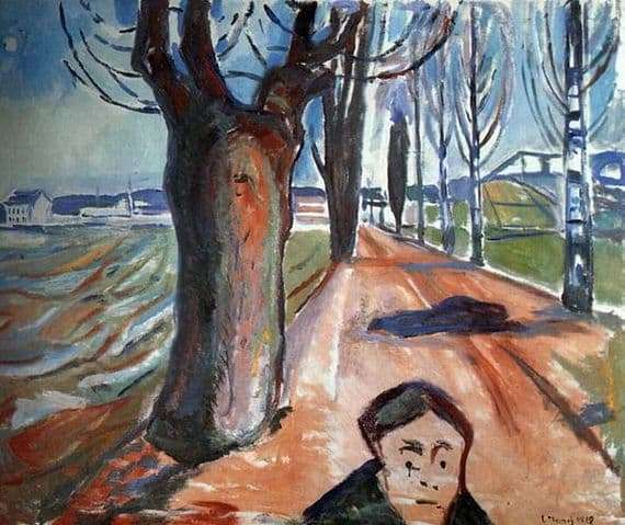 Description of the painting by Edward Munch Killer in the alley