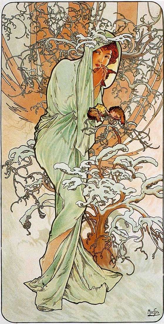 Description of the painting by Alphonse Mucha Winter