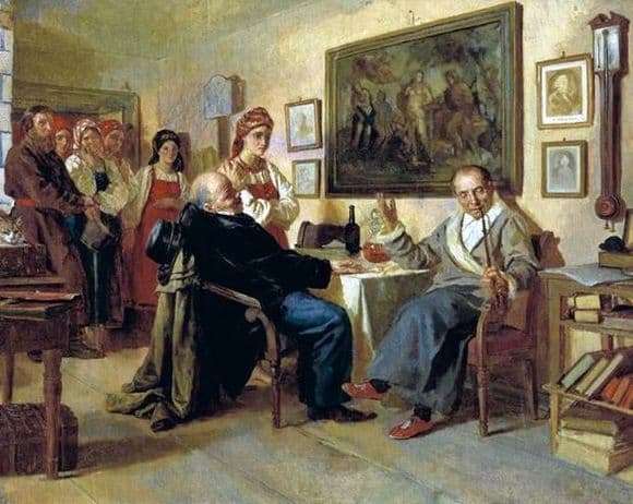 Description of the painting by Nikolai Nevrev Bargaining. Scene from serf life 