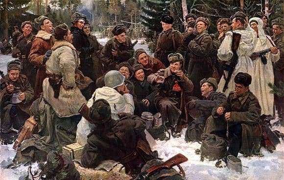 Description of the painting by Yuri Neprintsev Rest after the battle