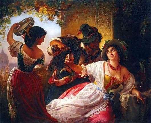 Description of the painting by Pimen Orlov October holiday in Rome